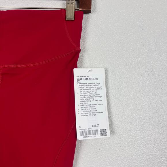 Lululemon Base Pace High Rise Crop 23” NWT Size 6 Red Nulu Running Tight - Picture 2 of 7